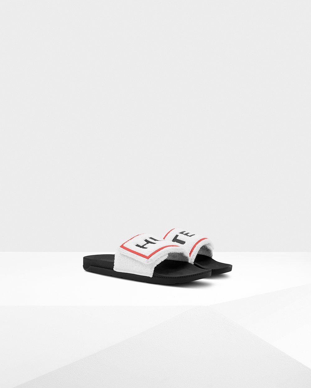 Mens Hunter Original Terry Towelling Logo Adjustable - Slides Black/White - 0827-WTDVN